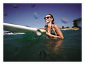 Open Water fine art photograph by LiAns JadAn of a woman in the water with a paddle board under a deep blue summer sky